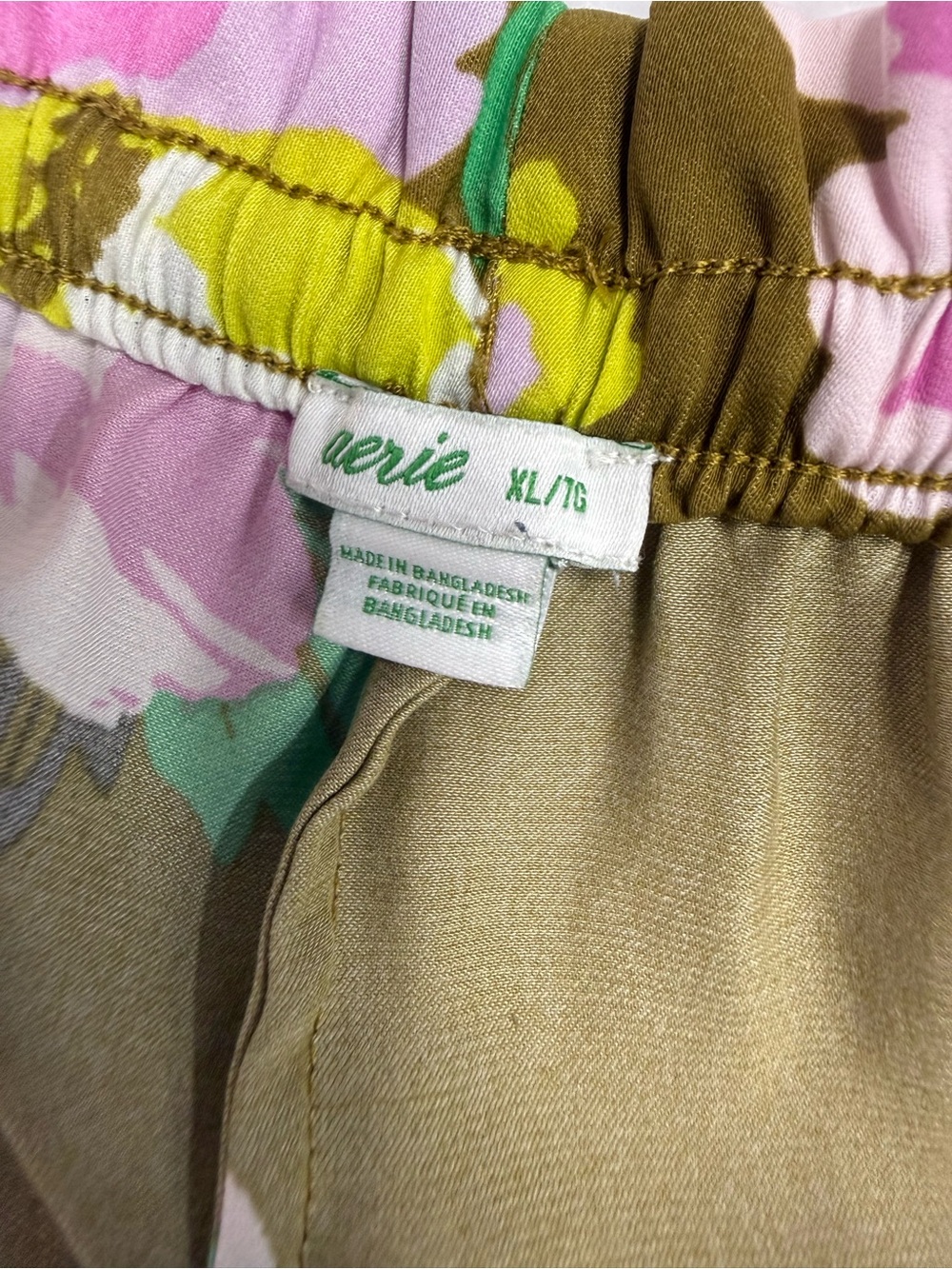 Aerie Olive Green Floral Spaghetti Strap Tank Top PJ Set Size XL - Picture 4 of 6